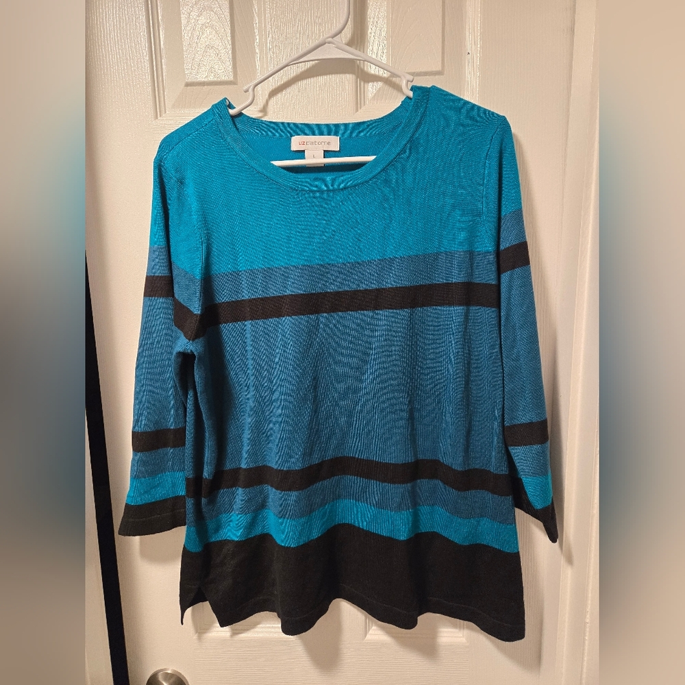 Liz Claiborne Teal & Black Crew Neck Sweater. L
